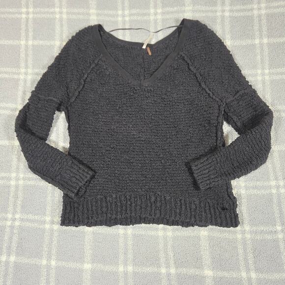 Free People Charcoal V-Neck Sweater - Picture 1 of 8